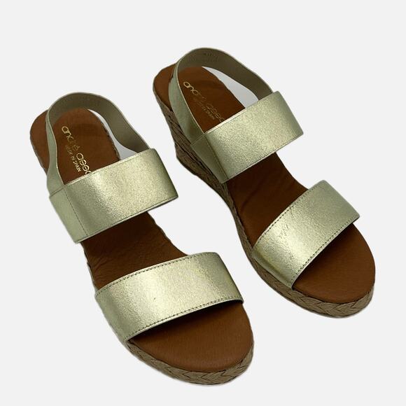 Andre Assous Allison Espadrille Mid-Wedge in Gold /Tan Size 9.5 - Picture 1 of 10